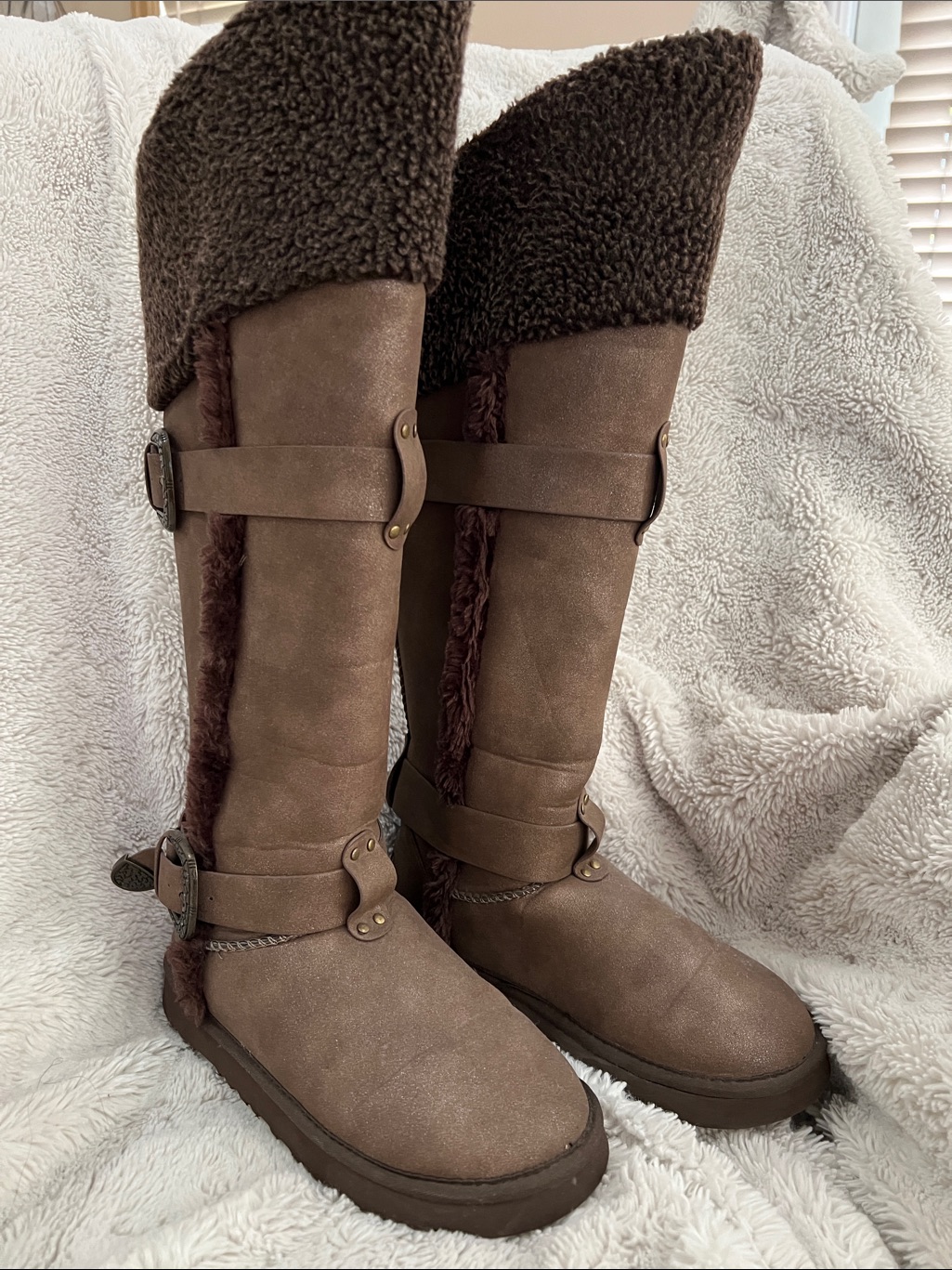 Ugg Tall Brown Faux-Suede Over-The-Knee Boots With Shearling Trim